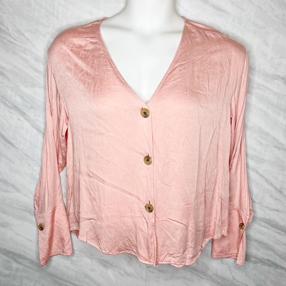 Something Navy Pink Button Up Medium - image 4